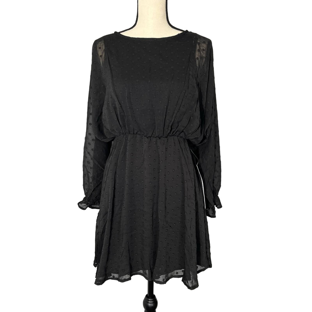 Urban Outfitters | Lumiére women's medium black clip dot long sleeve mini dress